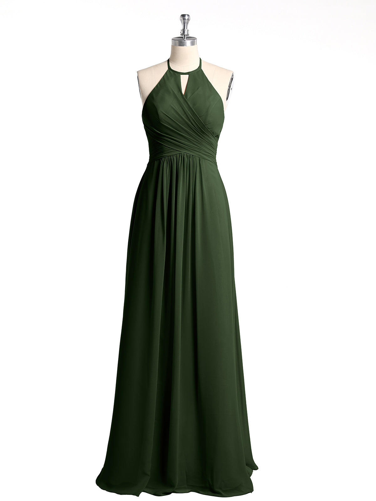 Vestidos largos de chiffon estilo halter para damas de honor Verde Oliva