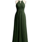 Vestidos largos de chiffon estilo halter para damas de honor Verde Oliva Tallas Grandes