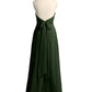 Vestidos largos de chiffon estilo halter para damas de honor Verde Oliva