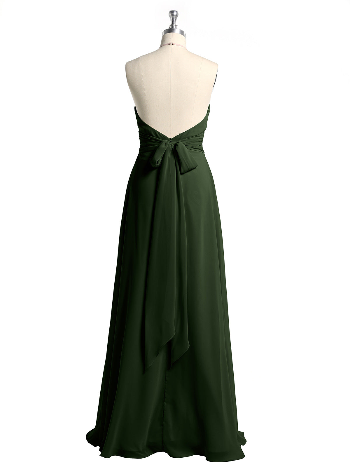 Vestidos largos de chiffon estilo halter para damas de honor Verde Oliva