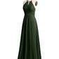Vestidos largos de chiffon estilo halter para damas de honor Verde Oliva Tallas Grandes