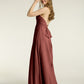 Vestidos largos de chiffon estilo halter para damas de honor Terracota