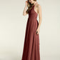 Vestidos largos de chiffon estilo halter para damas de honor Terracota