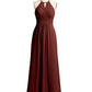 Vestidos largos de chiffon estilo halter para damas de honor Terracota