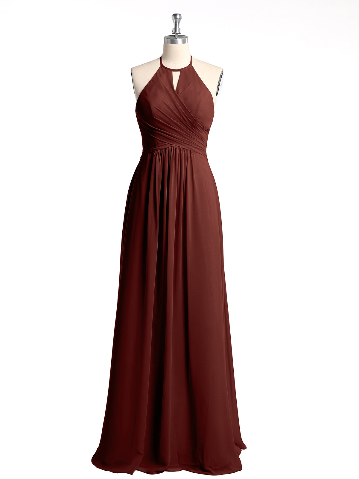 Vestidos largos de chiffon estilo halter para damas de honor Terracota