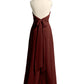 Vestidos largos de chiffon estilo halter para damas de honor Terracota
