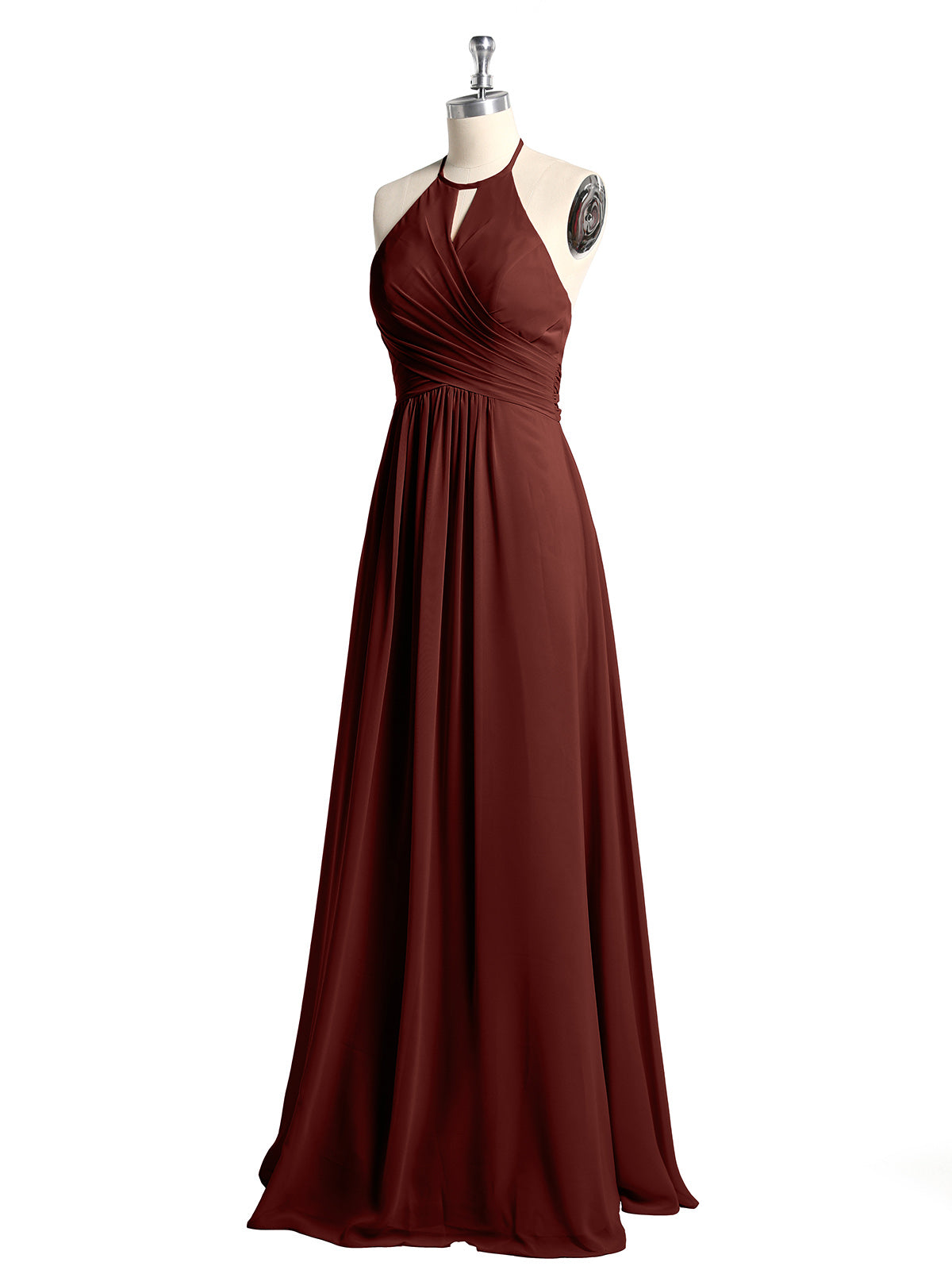Vestidos largos de chiffon estilo halter para damas de honor Terracota