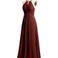Vestidos largos de chiffon estilo halter para damas de honor Terracota Tallas Grandes