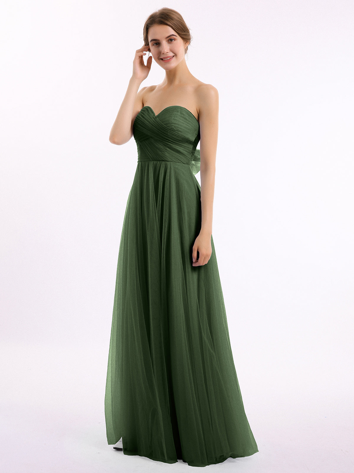 Vestidos de tul con escote en corazón sin tirantes y lazo Verde Oliva Tallas Grandes