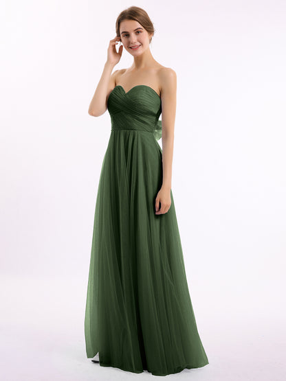 Vestidos de tul con escote en corazón sin tirantes y lazo Verde Oliva Tallas Grandes