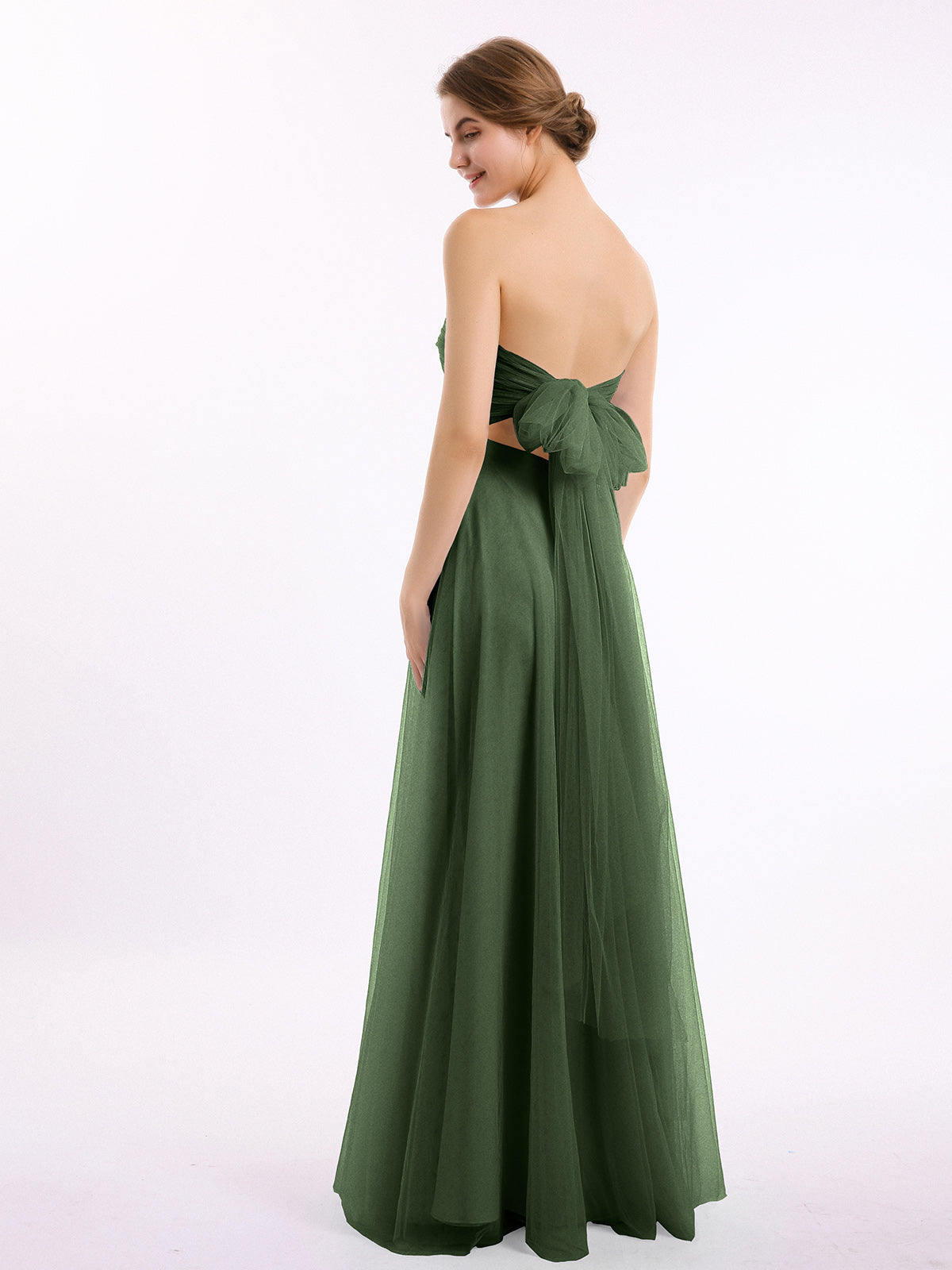 Vestidos de tul con escote en corazón sin tirantes y lazo Verde Oliva Tallas Grandes