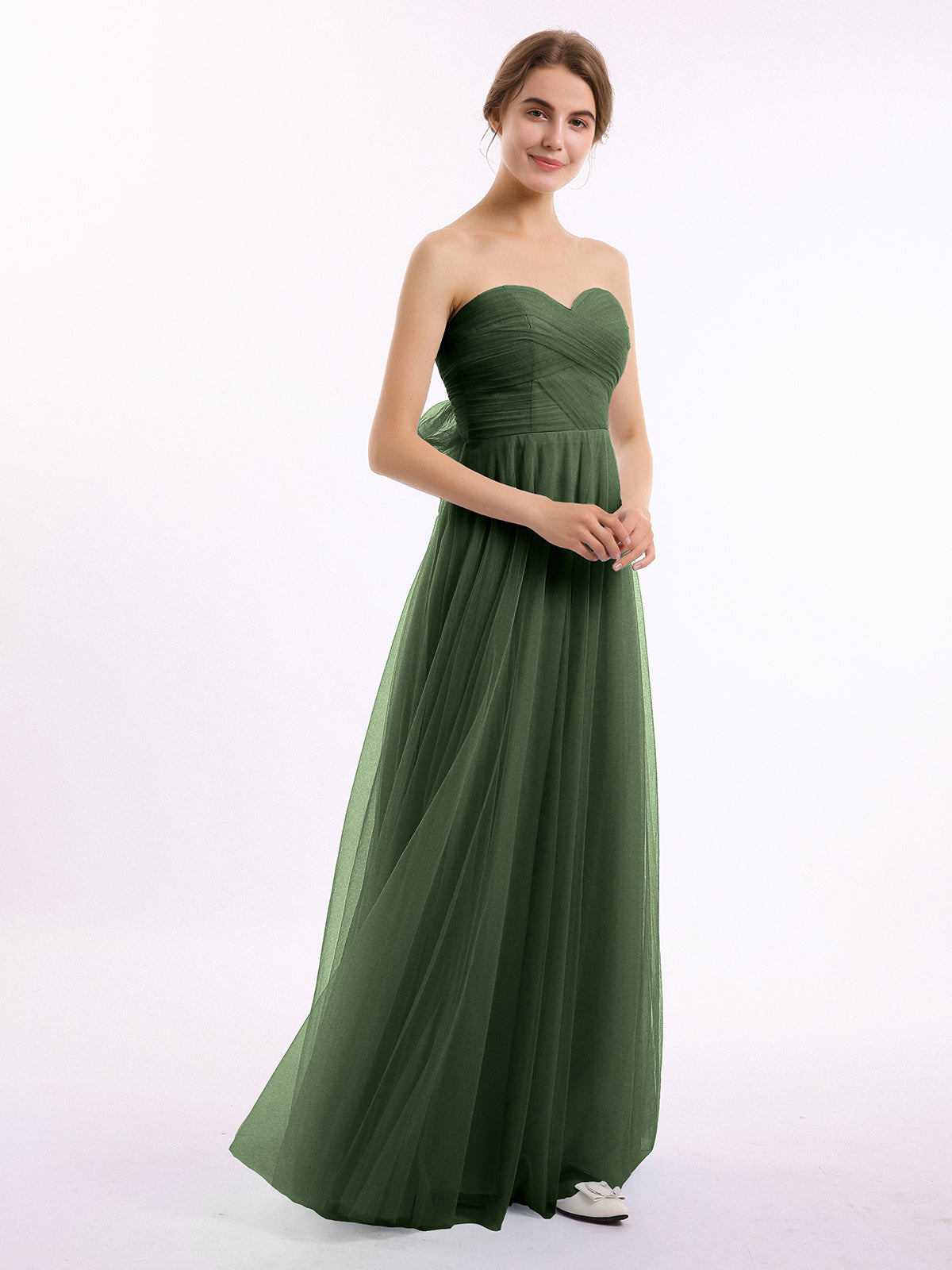 Vestidos de tul con escote en corazón sin tirantes y lazo Verde Oliva Tallas Grandes