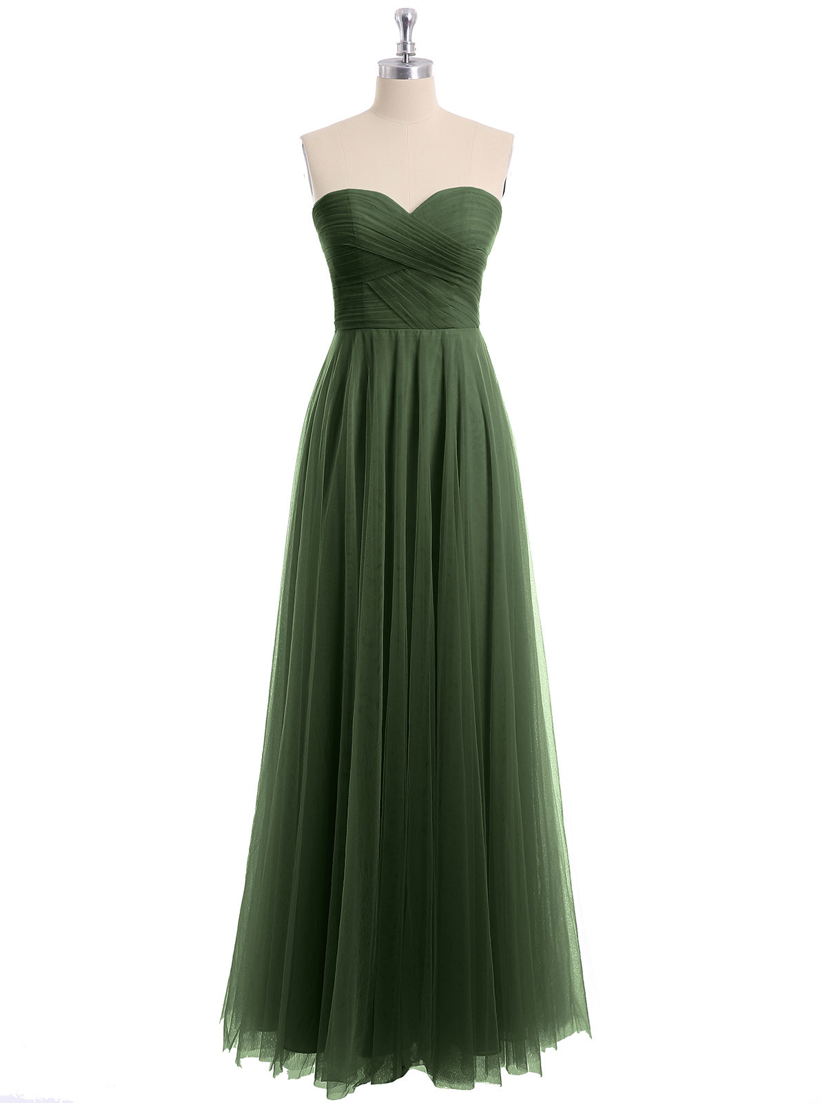 Vestidos de tul con escote en corazón sin tirantes y lazo Verde Oliva Tallas Grandes