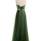 Vestidos de tul con escote en corazón sin tirantes y lazo Verde Oliva Tallas Grandes