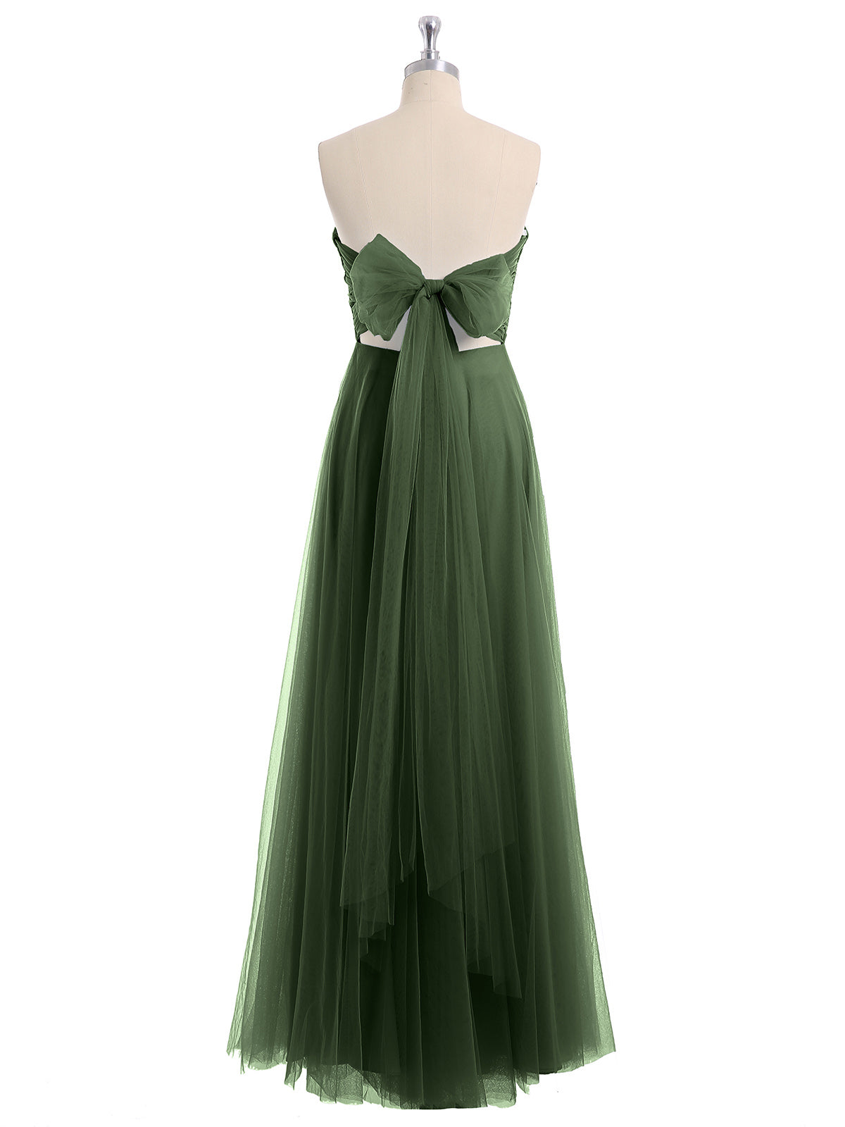 Vestidos de tul con escote en corazón sin tirantes y lazo Verde Oliva Tallas Grandes
