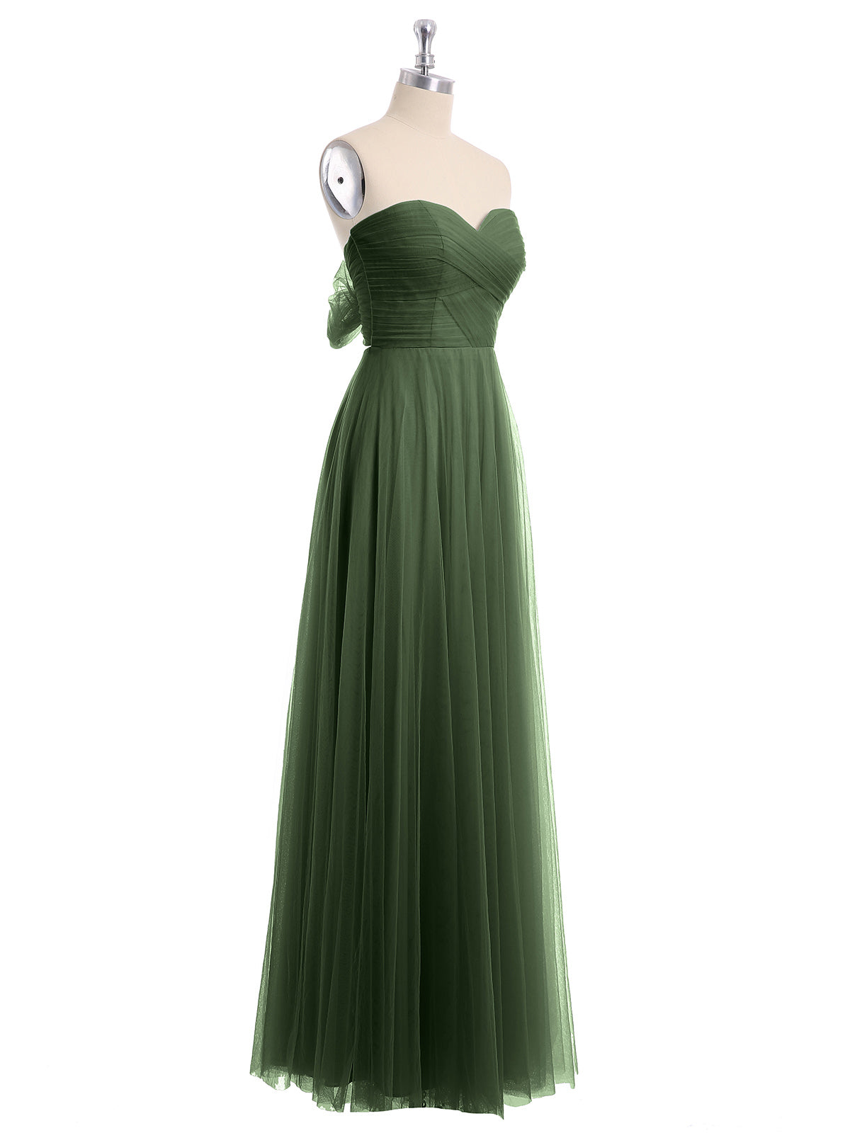 Vestidos de tul con escote en corazón sin tirantes y lazo Verde Oliva Tallas Grandes