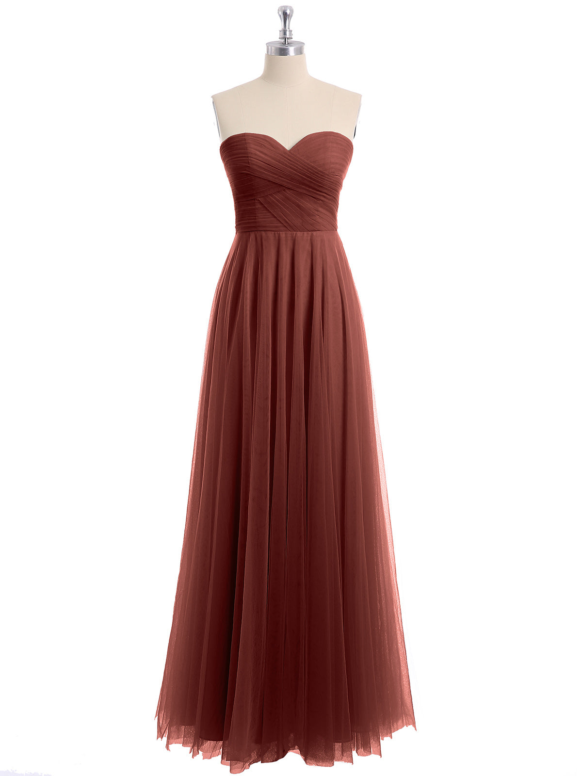 Vestidos de tul con escote en corazón sin tirantes y lazo Terracota