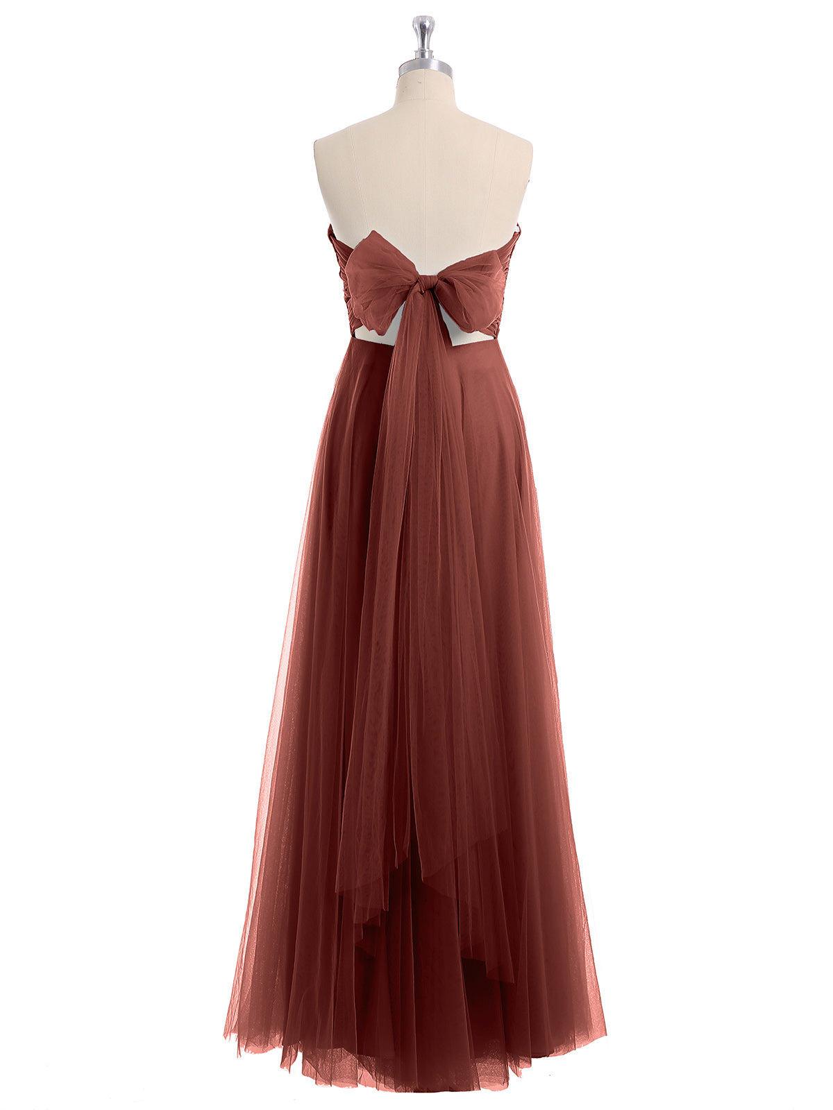 Vestidos de tul con escote en corazón sin tirantes y lazo Terracota