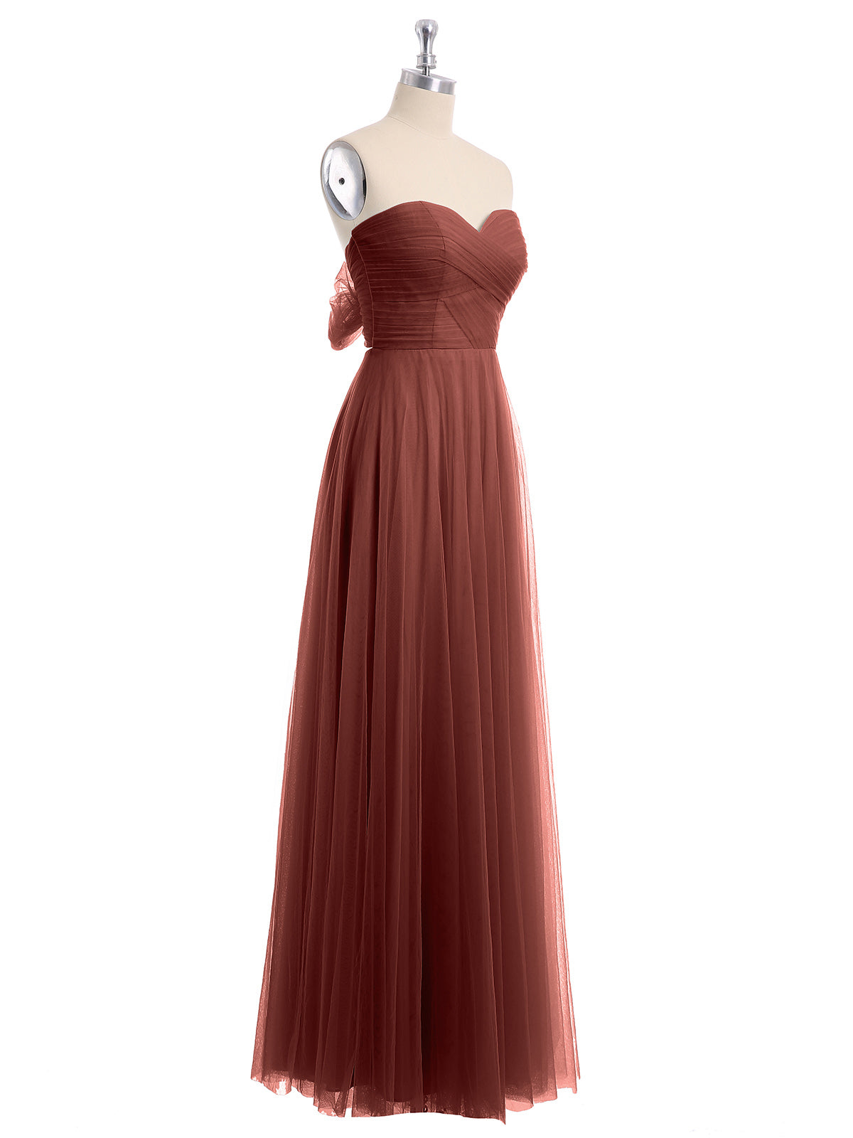 Vestidos de tul con escote en corazón sin tirantes y lazo Terracota