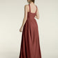Vestidos largos de chiffon de cuello en Y para damas de honor Terracota