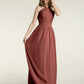 Vestidos largos de chiffon de cuello en Y para damas de honor Terracota