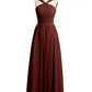 Vestidos largos de chiffon de cuello en Y para damas de honor Terracota