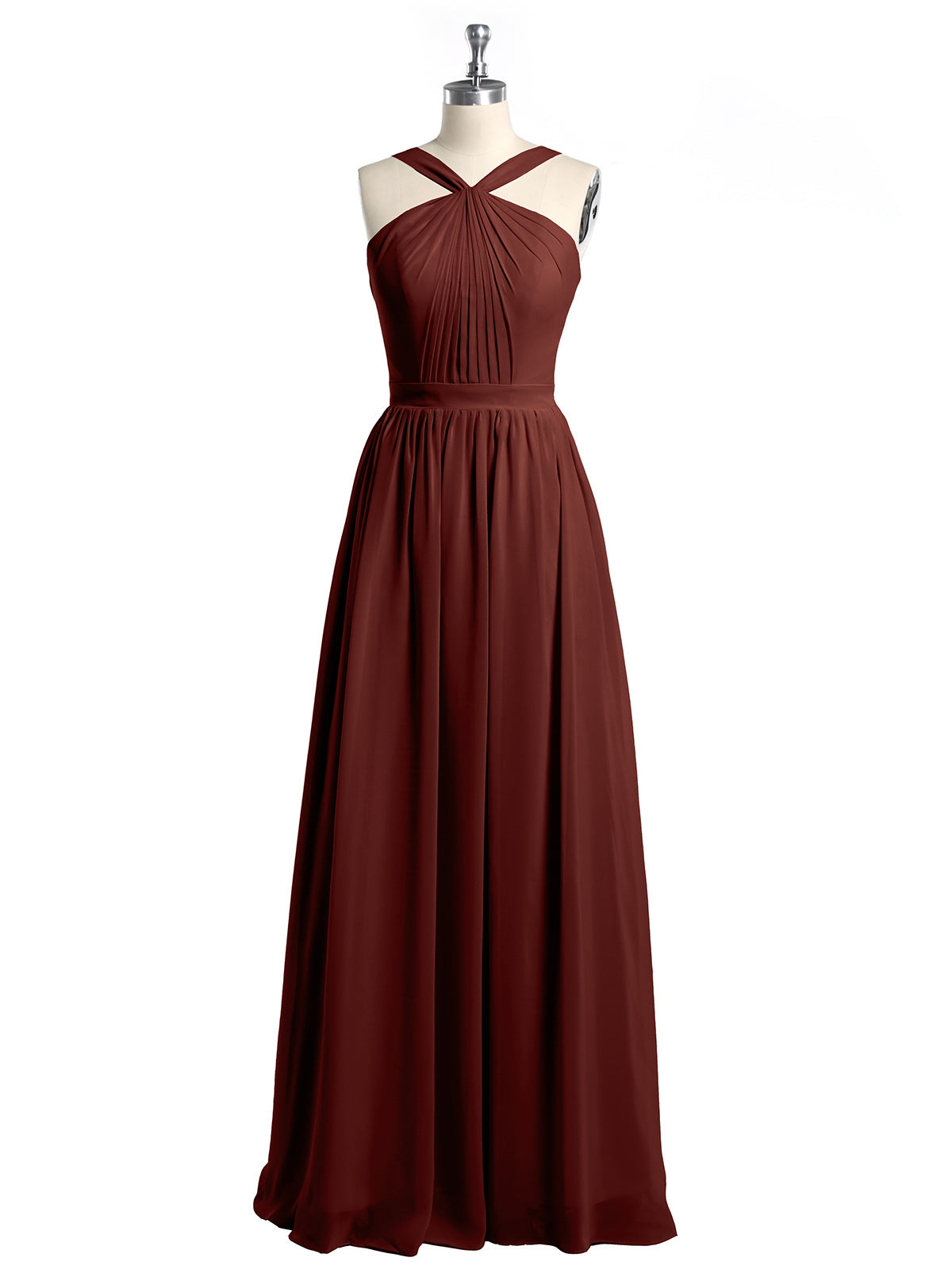 Vestidos largos de chiffon de cuello en Y para damas de honor Terracota