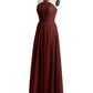 Vestidos largos de chiffon de cuello en Y para damas de honor Terracota