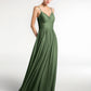 Vestidos de chiffon y encaje con tirantes finos Verde Oliva Tallas Grandes