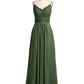 Vestidos de chiffon y encaje con tirantes finos Verde Oliva Tallas Grandes