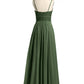 Vestidos de chiffon y encaje con tirantes finos Verde Oliva Tallas Grandes
