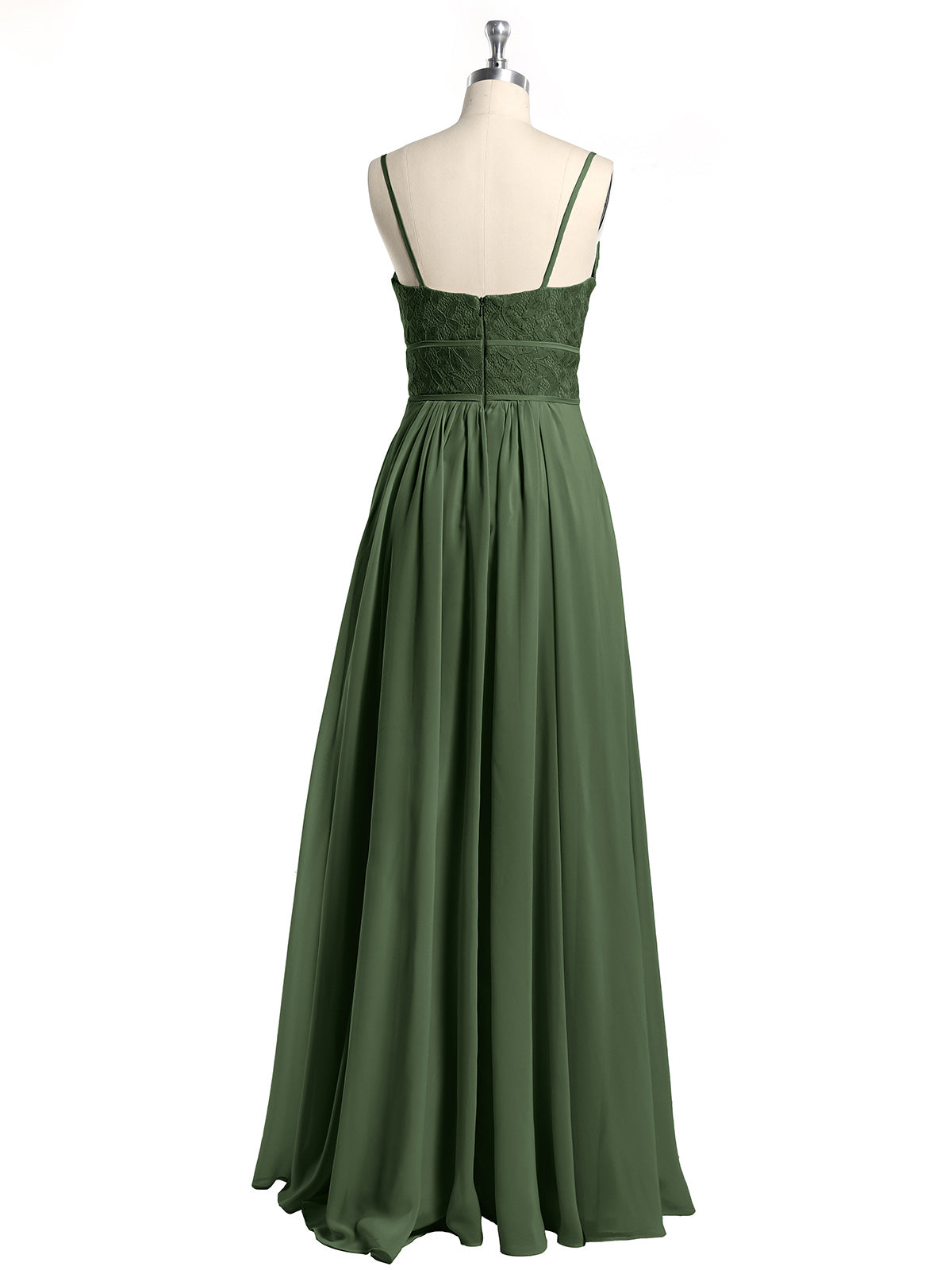 Vestidos de chiffon y encaje con tirantes finos Verde Oliva Tallas Grandes