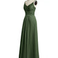 Vestidos de chiffon y encaje con tirantes finos Verde Oliva Tallas Grandes