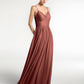 Vestidos de chiffon y encaje con tirantes finos Terracota Tallas Grandes