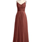 Vestidos de chiffon y encaje con tirantes finos Terracota
