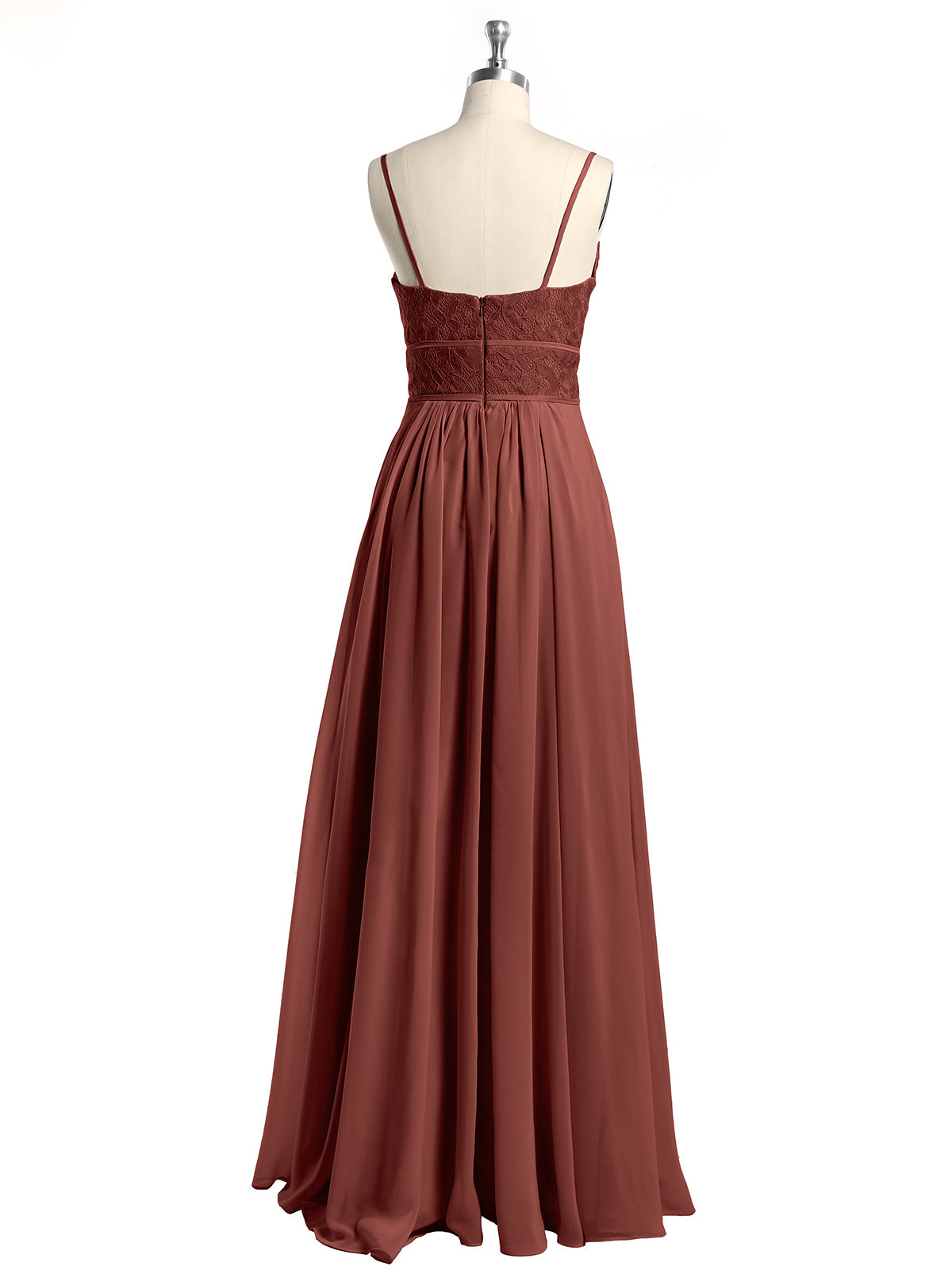 Vestidos de chiffon y encaje con tirantes finos Terracota