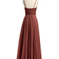 Vestidos de chiffon y encaje con tirantes finos Terracota Tallas Grandes