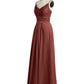 Vestidos de chiffon y encaje con tirantes finos Terracota