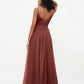 Vestidos largos de tul plisado con tirantes spaghetti Terracota