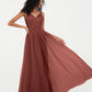 Vestidos largos de tul plisado con tirantes spaghetti Terracota