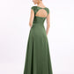 Vestidos de dama de honor de chiffon con mangas cap de encaje Verde Oliva