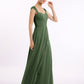 Vestidos de dama de honor de chiffon con mangas cap de encaje Verde Oliva