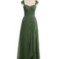 Vestidos de dama de honor de chiffon con mangas cap de encaje Verde Oliva