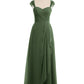 Vestidos de dama de honor de chiffon con mangas cap de encaje Verde Oliva Tallas Grandes