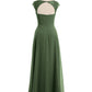 Vestidos de dama de honor de chiffon con mangas cap de encaje Verde Oliva