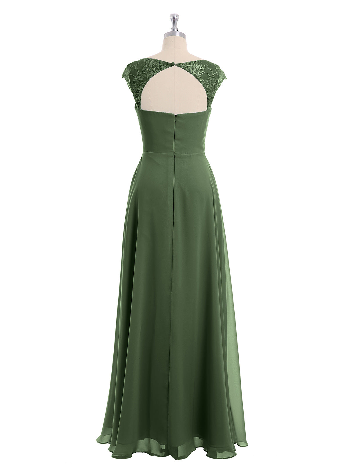 Vestidos de dama de honor de chiffon con mangas cap de encaje Verde Oliva