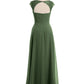 Vestidos de dama de honor de chiffon con mangas cap de encaje Verde Oliva Tallas Grandes