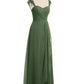 Vestidos de dama de honor de chiffon con mangas cap de encaje Verde Oliva