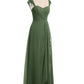 Vestidos de dama de honor de chiffon con mangas cap de encaje Verde Oliva Tallas Grandes