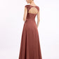 Vestidos de dama de honor de chiffon con mangas cap de encaje Terracota Tallas Grandes